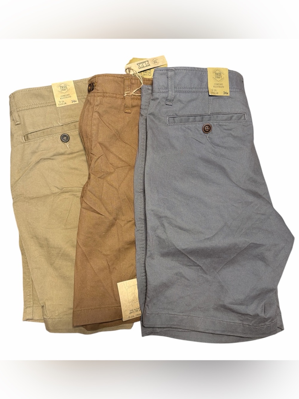 NWT  TRUE CRAFT Men's Chino Shorts - Gray, Brown, Tan